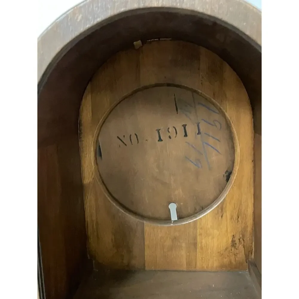 Vintage Wooden Cathedral Clock Case Cabinet Shrine Arched Door Angel Figurine